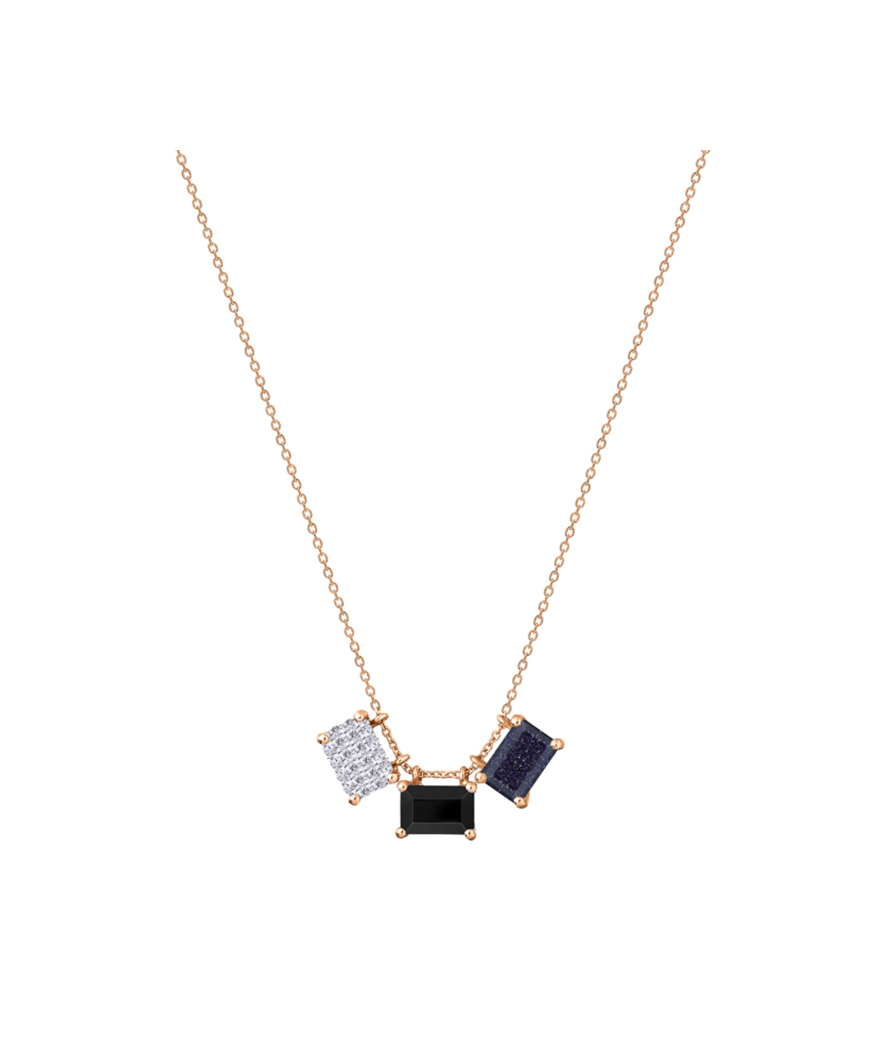 Collier Ginette NY 3 Mini Midnight or rose onyx blue sandstone et diamants
