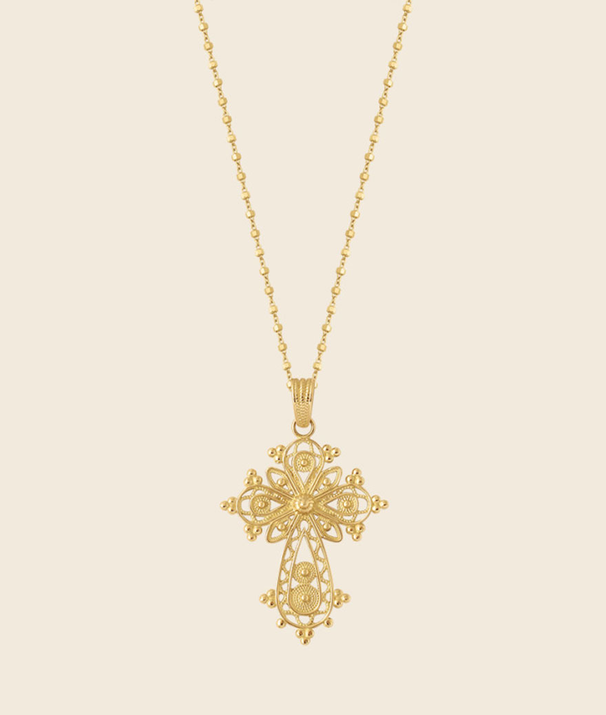 Collier Charlet Orma pendentif croix et chaîne Diamantée 50cm