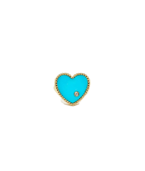 Chevalière Coeur Yvonne Léon or jaune turquoise