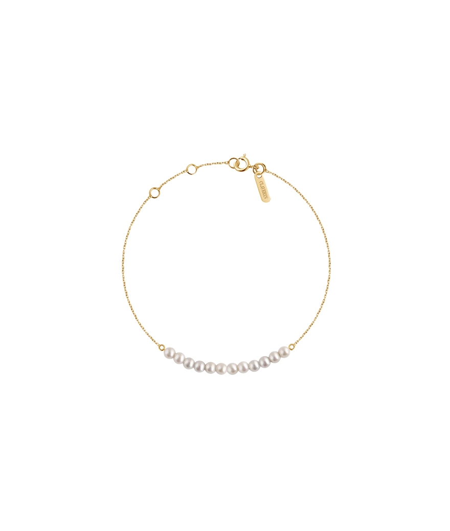 Bracelet Claverin Mini Rock My Pearls en or jaune perles blanches